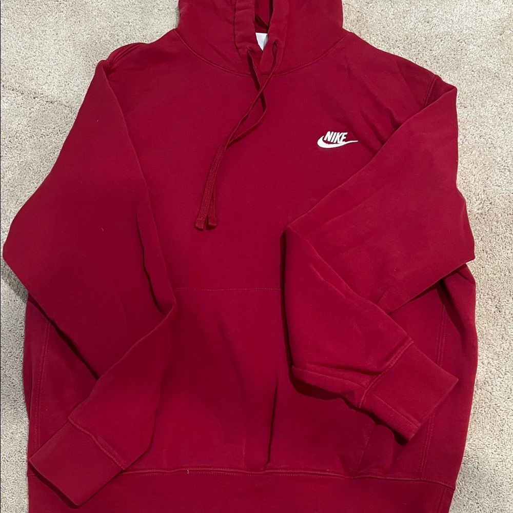 Nike Red Hooded Sweatshirt with White Logo